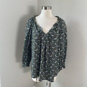 Max Studio Womens Plus 1X Floral Blouse Top Long Sleeve Ruffle Neckline Shirt